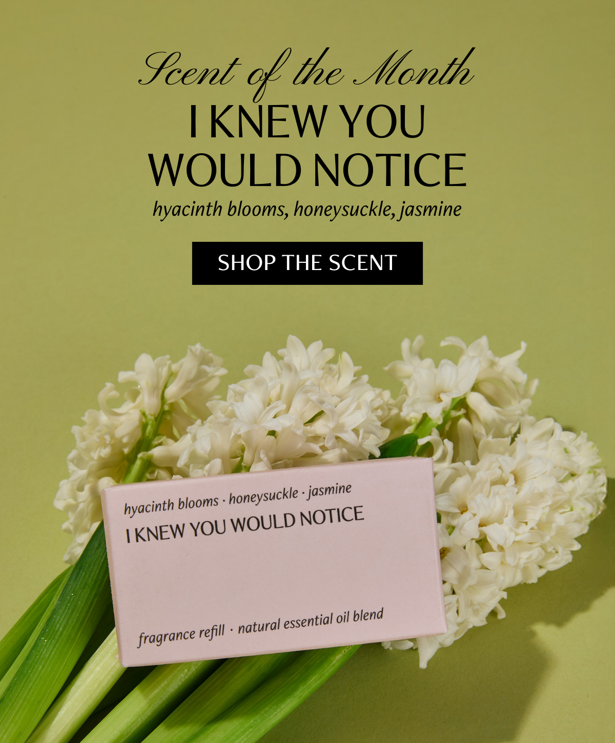 Scent of the Month for March: I Knew You Would Notice — hyacinth blooms, honeysuckle, jasmine fragrance refill